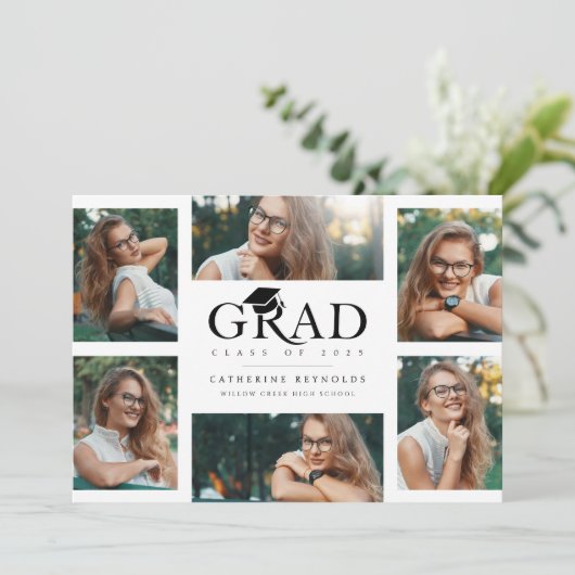 Modern 6 foto's Afstuderen Aankondiging (Staand voorkant)