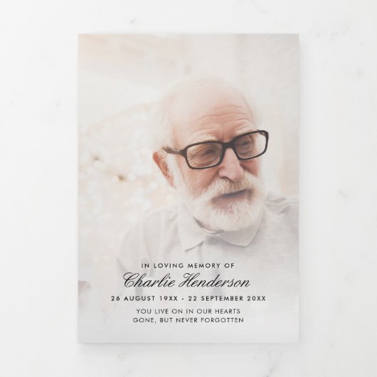 Modern 6-pagina Trifold 2-foto begrafenisprogramma Drieluik Programma (Cover)