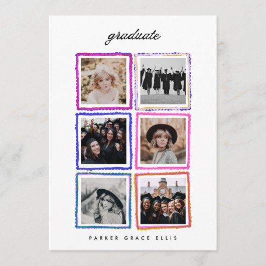 Modern 6 Photo Collage Frames Graduate High School Aankondiging (Voorkant)