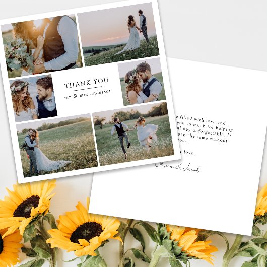 Modern 6 Photo Collage Square Wedding Bedankkaart