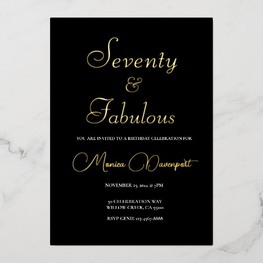 Modern 70 and Fabulous 70th Birthday Party Folie Uitnodiging (Voorkant)