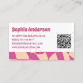 Modern 70s Retro Pink Wavy with QR Code Visitekaartje (Achterkant)