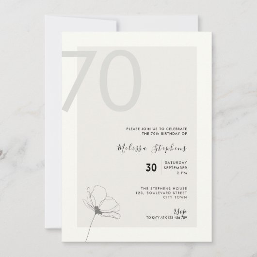 Modern 70th Birthday Invitation - Minimal Style Kaart (Voorkant)