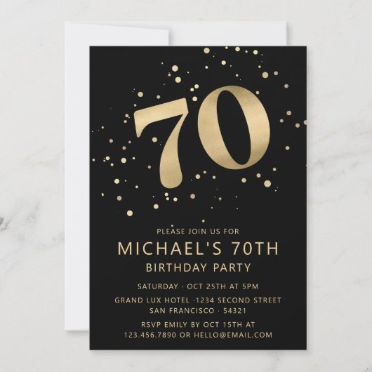 Modern 70th Seventy Birthday Black and Gold Kaart (Voorkant)