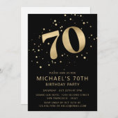Modern 70th Seventy Birthday Black and Gold Kaart (Voorkant / Achterkant)