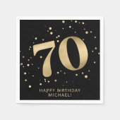 Modern 70th Seventy Birthday | Gold Black Glitter  Servet (Voorkant)