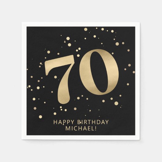 Modern 70th Seventy Birthday | Gold Black Glitter Servet (Voorkant)