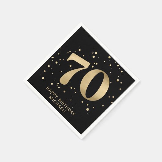 Modern 70th Seventy Birthday | Gold Black Glitter Servet (Hoek)