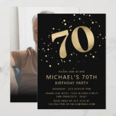 Modern 70th Seventy Birthday Photo Gold Glitter Kaart (Voorkant / Achterkant)