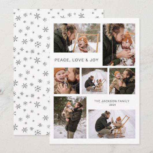 Modern 7 Familie Foto Kerst Flat Vakantie Kaart (Voorkant / Achterkant)