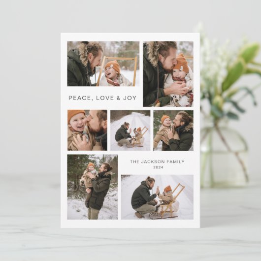 Modern 7 Familie Foto Kerst Flat Vakantie Kaart (Staand voorkant)