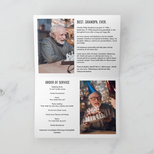 Modern 7-foto begrafenisprogramma met bio & gedich programma (Binnen)