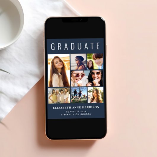 Modern 7 Fotocollage Blauw Afstuderen Aankondiging