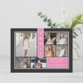 Modern 7-Photo College Girly Pink Black Afstuderen Aankondiging (Staand voorkant)