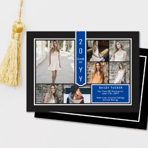 Modern 7-Photo College Navy Blue Black Afstuderen Aankondiging