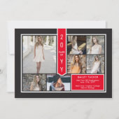 Modern 7-Photo College Red & Black Afstuderen Aankondiging (Voorkant)