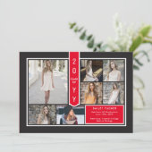 Modern 7-Photo College Red & Black Afstuderen Aankondiging (Staand voorkant)