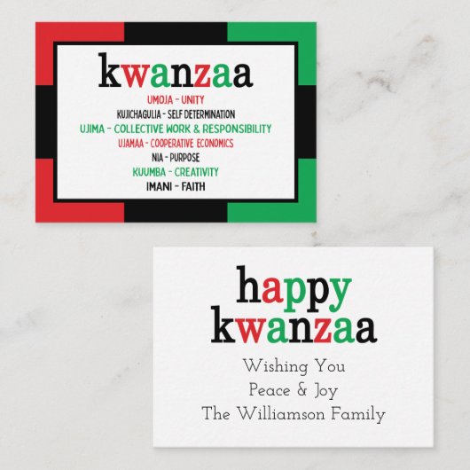 Modern 7 Principes Green Red Black Kwanzaa Visitekaartje (Voorkant / Achterkant)