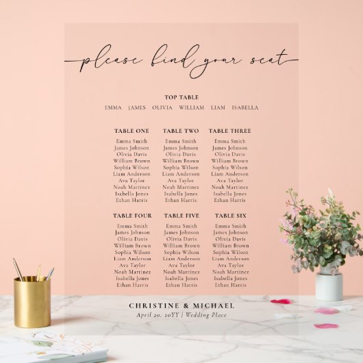 Modern 7 Tafel Trouw Stoelenplattegrond Acryl Bord (Huwelijk)