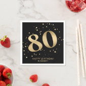 Modern 80th Eighty Birthday | Black Gold Glitter  Servet (Insitu)