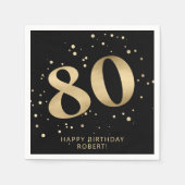 Modern 80th Eighty Birthday | Black Gold Glitter  Servet (Voorkant)