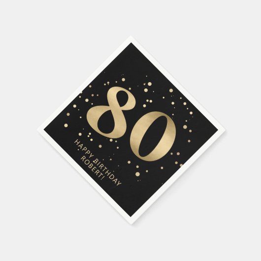 Modern 80th Eighty Birthday | Black Gold Glitter  Servet (Hoek)