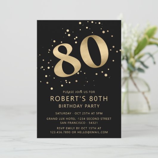 Modern 80th Eighty Birthday Photo Gold Glitter Kaart (Staand voorkant)
