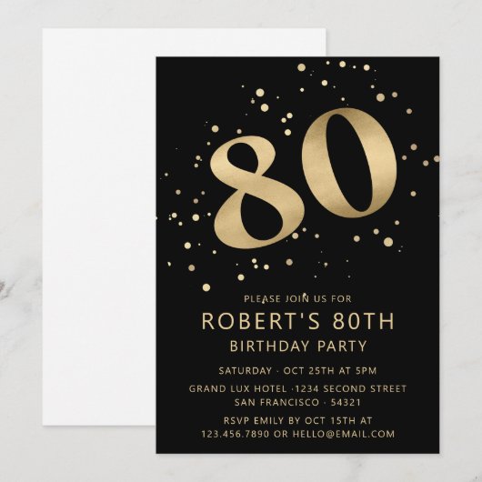 Modern 80th Eighty Birthday Photo Gold Glitter Kaart (Voorkant / Achterkant)