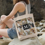 Modern 8 Aangepast fotocollage Tote Bag<br><div class="desc">Creëer uw eigen Foto Collage Canvas tas. Het ontwerp kenmerkt 8 trendy vierkante afbeeldingen van uw keus,  en een initiaal. 'Verdere aanpassing'. FOTO TIP: afbeeldingen uitsnijden en centreren voor het uploaden voor de beste resultaten.</div>