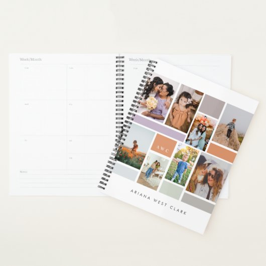 Modern 8 Foto Collage Family Photo Grid White Planner (Display)