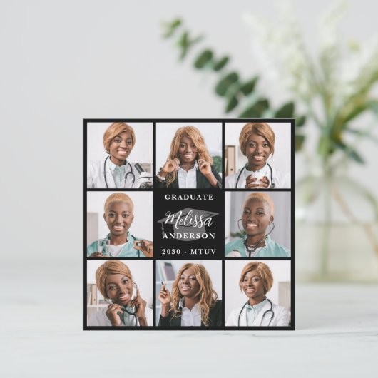 Modern 8 Fotocollage gepersonaliseerd Afstuderen Aankondiging (Staand voorkant)