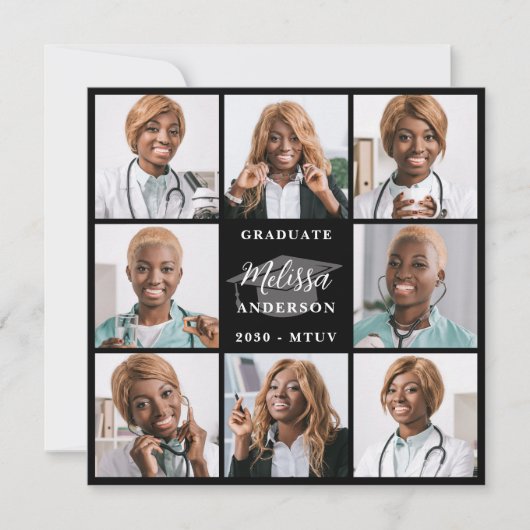 Modern 8 Fotocollage gepersonaliseerd Afstuderen Kaart (Voorkant)