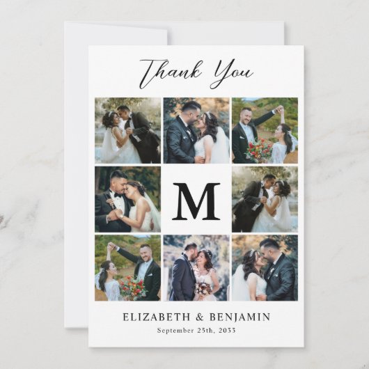 Modern 8 Fotocollage Gepersonaliseerd Monogram Huw Bedankkaart (Voorkant)