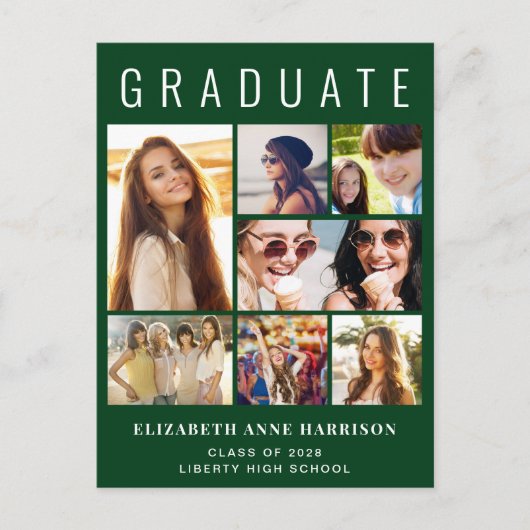 Modern 8 Fotogroen Afstuderen Aankondigingskaart (Voorkant)