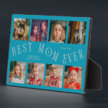 Modern 8 Photo Collage Best Mom Ever Aqua Peach Fotoplaat<br><div class="desc">Modern and minimal mother's day photo keepsake plaque featuring 8 photos with a curvy typography text that says "best mom ever." The color is aqua and peach.</div>