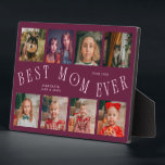 Modern 8 Photo Collage Best Mom Ever Cranberry Fotoplaat<br><div class="desc">Modern and minimal mother's day photo keepsake plaque featuring 8 photos with a curvy typography text that says "best mom ever." The color is cranberry.</div>