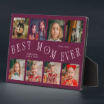 Modern 8 Photo Collage Best Mom Ever Cranberry Fotoplaat<br><div class="desc">Modern and minimal mother's day photo keepsake plaque featuring 8 photos with a curvy typography text that says "best mom ever." The color is cranberry.</div>