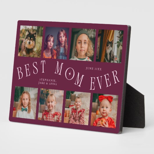 Modern 8 Photo Collage Best Mom Ever Cranberry Fotoplaat (Zijkant)