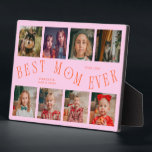 Modern 8 Photo Collage Best Mom Ever Orange Pink Fotoplaat<br><div class="desc">Modern and minimal mother's day photo keepsake plaque featuring 8 photos with a curvy typography text that says "best mom ever." The color is orange and pink.</div>