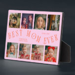 Modern 8 Photo Collage Best Mom Ever Orange Pink Fotoplaat<br><div class="desc">Modern and minimal mother's day photo keepsake plaque featuring 8 photos with a curvy typography text that says "best mom ever." The color is orange and pink.</div>