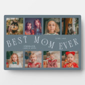 Modern 8 Photo Collage Best Mom Ever Slate Blue Fotoplaat (voorkant)