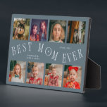 Modern 8 Photo Collage Best Mom Ever Slate Blue Fotoplaat<br><div class="desc">Modern and minimal mother's day photo keepsake plaque featuring 8 photos with a curvy typography text that says "best mom ever." The color is slate blue.</div>