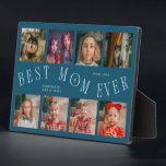 Modern 8 Photo Collage Best Mom Ever Teal Fotoplaat<br><div class="desc">Modern and minimal mother's day photo keepsake plaque featuring 8 photos with a curvy typography text that says "best mom ever." The color is teal.</div>