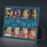 Modern 8 Photo Collage Best Mom Ever Teal Fotoplaat<br><div class="desc">Modern and minimal mother's day photo keepsake plaque featuring 8 photos with a curvy typography text that says "best mom ever." The color is teal.</div>