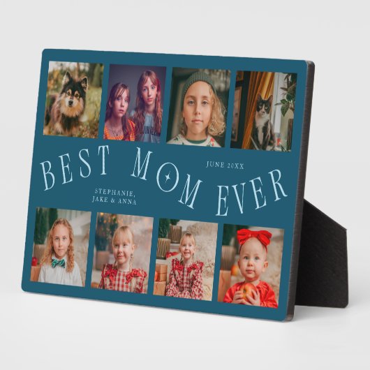 Modern 8 Photo Collage Best Mom Ever Teal Fotoplaat (Zijkant)