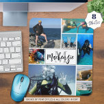 Modern 8 Photo Collage Monogram Naam Aangepast Muismat<br><div class="desc">Creëer uw eigen gepersonaliseerde, aangepaste kleur foto muismat met behulp van deze eenvoudig te uploaden foto collage sjabloon met 8 afbeeldingen in verschillende maten en vormen en een monogram en naam in uw keuze van lettertype stijlen en alle kleuren (weergegeven met een moderne handgeschreven scriptnaam en klassieke monogram in zwart...</div>