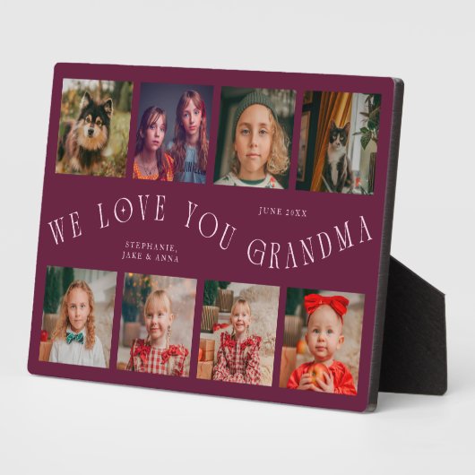 Modern 8 Photo Grid Love You Grandma Cranberry Fotoplaat (Zijkant)