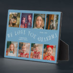 Modern 8 Photo Grid Love You Grandma Denim Blue Fotoplaat<br><div class="desc">Modern and minimal keepsake photo plaque to gift it to a grandmother featuring 8 photos with a curvy typography text that says "we love you grandma." The color is denim blue.</div>