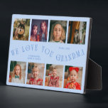 Modern 8 Photo Grid Love You Grandma Icy Blue Fotoplaat<br><div class="desc">Modern and minimal keepsake photo plaque to gift it to a grandmother featuring 8 photos with a curvy typography text that says "we love you grandma." The color is icy blue.</div>