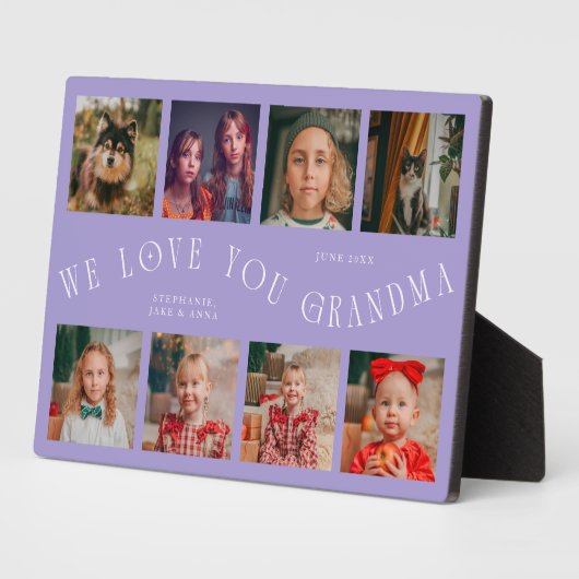 Modern 8 Photo Grid Love You Grandma Lilac Fotoplaat (Zijkant)